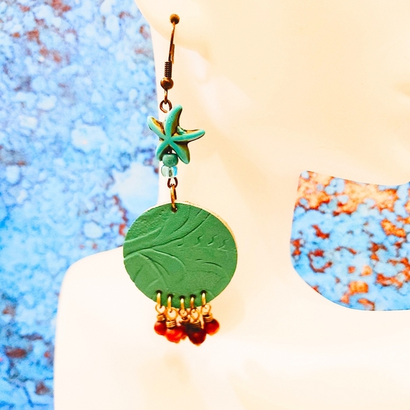 Turquoise and Beaded Drop Earrings - Picture 3 of 5